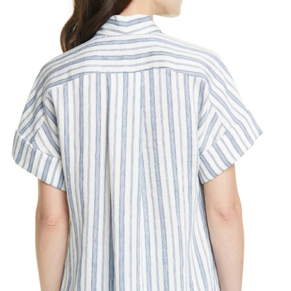 FRAME Stripe Clean Collar Linen Blend Shirt - Picture 3 of 4